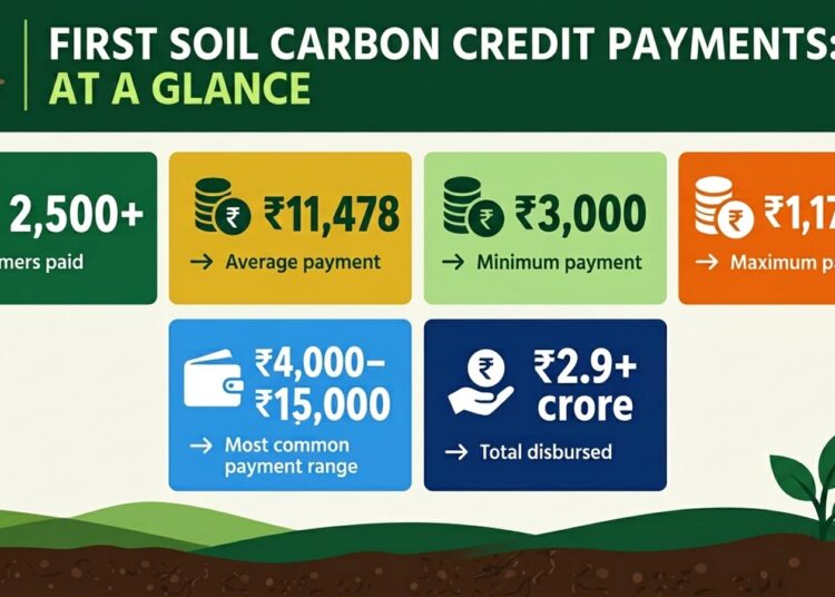 India Begins Soil-Carbon Payments to Farmers, Opening a New Revenue Opportunity for Sustainable Agriculture  **NEW DELHI:** India has begun making payments to farmers linked to verified soil-carbon credits, marking a significant development in the country’s efforts to connect sustainable farming practices with emerging carbon markets.  More than **2,500 farmers across Punjab and Haryana** are receiving payments associated with measured improvements in soil carbon, according to reports on the initiative. The development offers a new potential source of income for farmers while encouraging agricultural practices aimed at improving soil health and reducing greenhouse-gas emissions.  The initiative comes as agriculture faces growing pressure to increase productivity while protecting natural resources. Continuous cultivation, excessive tillage, inefficient fertiliser use and declining soil organic matter can affect soil quality over time. Carbon-focused farming practices seek to address some of these challenges by increasing the amount of carbon stored in agricultural soils.  ## What Are Soil-Carbon Credits?  Soil-carbon credits are linked to the amount of carbon that agricultural practices can help remove from the atmosphere or retain in soil.  Farmers can potentially generate credits by adopting practices that increase soil organic carbon or reduce emissions. Depending on the methodology used, these practices can include **reduced or zero tillage, improved residue management, cover crops, crop diversification, efficient fertiliser use and other regenerative farming techniques**.  Credits are generally based on measured or verified changes rather than simply on whether a farmer has adopted a particular practice.  This distinction is important because carbon markets require evidence that claimed emissions reductions or carbon storage have actually occurred.  ## Creating an Additional Income Stream  For farmers, the most significant feature of carbon farming is the possibility of receiving income beyond conventional crop sales.  Agricultural revenue can fluctuate considerably because of weather, input prices, crop prices and market conditions. Payments associated with verified environmental outcomes could potentially provide farmers with an additional source of income.  The emerging model links a farmer’s land-management decisions with demand from organisations seeking to account for or compensate for greenhouse-gas emissions.  If carbon markets continue to develop, farmers who adopt suitable practices could potentially earn additional payments while also improving the long-term condition of their soil.  ## Why Soil Health Matters  Soil is one of agriculture’s most important natural resources.  Healthy soils contain organic matter that supports soil structure, water retention and biological activity. Increasing soil organic carbon can contribute to improved soil quality, although the effects depend on local conditions, crop systems and management practices.  Improved soil structure can potentially help fields retain water and withstand periods of moisture stress.  For Indian agriculture, this is particularly relevant as farmers in many regions face increasing pressure from irregular rainfall and water availability.  Better soil management can therefore have benefits that extend beyond carbon accounting.  ## Farmers and Regenerative Agriculture  The growth of soil-carbon programmes is also encouraging greater interest in **regenerative and climate-smart agriculture**.  These approaches generally focus on improving soil health while maintaining or increasing agricultural productivity.  Practices such as reduced tillage can limit soil disturbance. Keeping crop residues in fields can return organic material to the soil. Cover crops can protect soil between production cycles, while crop diversification can support soil biological activity.  However, no single practice is suitable for every farm.  Farmers need to consider local soil characteristics, water availability, crop requirements, machinery, labour and economics before changing their production systems.  ## Measuring Carbon Is a Critical Step  One of the biggest challenges in soil-carbon markets is determining how much carbon has actually been stored.  Unlike a manufactured product, soil carbon can change over time because of weather, cultivation and biological processes.  Carbon-credit programmes therefore need systems for **measurement, reporting and verification**.  Soil samples, field records, remote sensing, modelling and other monitoring methods can be combined to estimate changes in soil carbon.  Reliable verification is essential because buyers of carbon credits need confidence that the environmental benefit represented by a credit is real.  For farmers, accurate measurement is equally important because payments depend on the amount of verified carbon benefits attributed to their land.  ## The Importance of Long-Term Monitoring  Soil-carbon storage is not necessarily permanent.  Carbon levels can decline if land-management practices are reversed. For example, a farmer who moves toward reduced tillage and improved residue management may increase soil carbon over time, but changes in future farming practices could affect those gains.  This means carbon programmes need long-term monitoring rather than relying only on a one-time measurement.  Clear rules around monitoring, verification and the duration of carbon storage will be important as India’s agricultural carbon market develops.  ## Punjab and Haryana at the Centre of the Initiative  Punjab and Haryana have particular significance in India’s agricultural landscape.  The two states are major contributors to the country’s food production, particularly through intensive cereal-based farming systems.  At the same time, intensive agriculture has created concerns around soil health, water use and crop-residue management.  This makes the region an important testing ground for approaches that attempt to combine farm productivity with environmental improvements.  If carbon-linked payments prove economically viable, they could provide farmers with an additional incentive to experiment with improved soil-management practices.  ## Carbon Markets and Indian Agriculture  The emergence of agricultural carbon credits reflects the broader development of India’s carbon-market ecosystem.  Carbon markets are designed to create an economic value for emissions reductions or carbon removal. Companies and other organisations may purchase credits depending on regulatory requirements, voluntary commitments or other market mechanisms.  Agriculture represents a potentially large area of opportunity because soils, vegetation and agricultural practices interact directly with the carbon cycle.  However, agricultural carbon markets are still developing, and their long-term impact will depend on the quality of crediting methodologies, market demand and the costs associated with monitoring and verification.  ## Technology Could Lower the Cost of Participation  Digital technologies could play an increasingly important role in expanding soil-carbon programmes.  Satellite imagery can help monitor agricultural land, while digital farm records can provide information about crop rotations and field practices. Soil sensors and improved sampling techniques can provide additional data.  Artificial intelligence and machine-learning models may also help analyse large quantities of agricultural and environmental information.  The use of technology could eventually reduce the cost of measuring and verifying carbon outcomes, making smaller farms more practical participants in carbon markets.  ## Making Carbon Farming Accessible to Small Farmers  India’s agricultural landscape is dominated by small and marginal farmers, which means that accessibility will be critical.  If carbon-credit programmes involve expensive testing, complicated contracts or high administrative costs, smaller farmers may struggle to participate.  Programmes that aggregate farmers across multiple villages or regions could potentially reduce these costs.  Farmer-producer organisations, cooperatives and other agricultural institutions could also play a role by helping farmers understand carbon programmes, coordinate participation and access technical assistance.